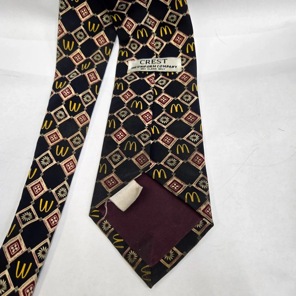 McDonalds Employee Uniform Tie Crest Black Gold Burgundy Geometric Arches‎ 60in